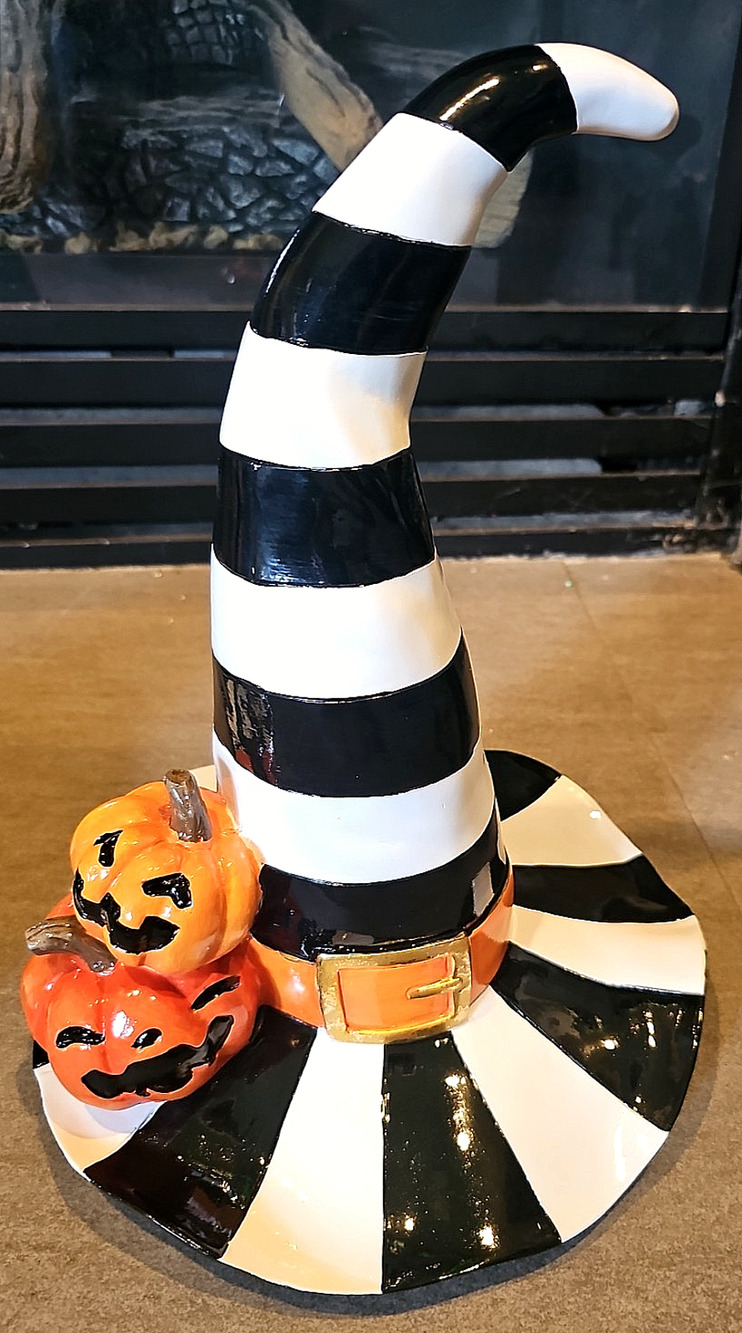 Black & White Striped Witch Hat Halloween Décor McKenzie Inspired Tabletop New